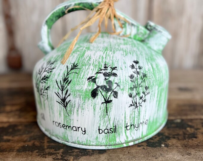 Vintage Tea Kettle With Herb Design Vintage Kitchen Kitchen Etsy