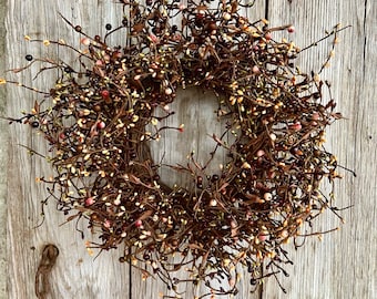 Country Wreath with Burgundy, Green, Peach and Pink Pip Berries, Pip Berry Wreath, Shabby Chic Wreath, Primitive Wreath, Wedding Decor