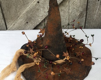 Primitive Witch Hat, Halloween Witch Hat, Primitive Halloween Decor, Black Witch Hat with Pip Berries and Cinnamon, Scented Witch Hat