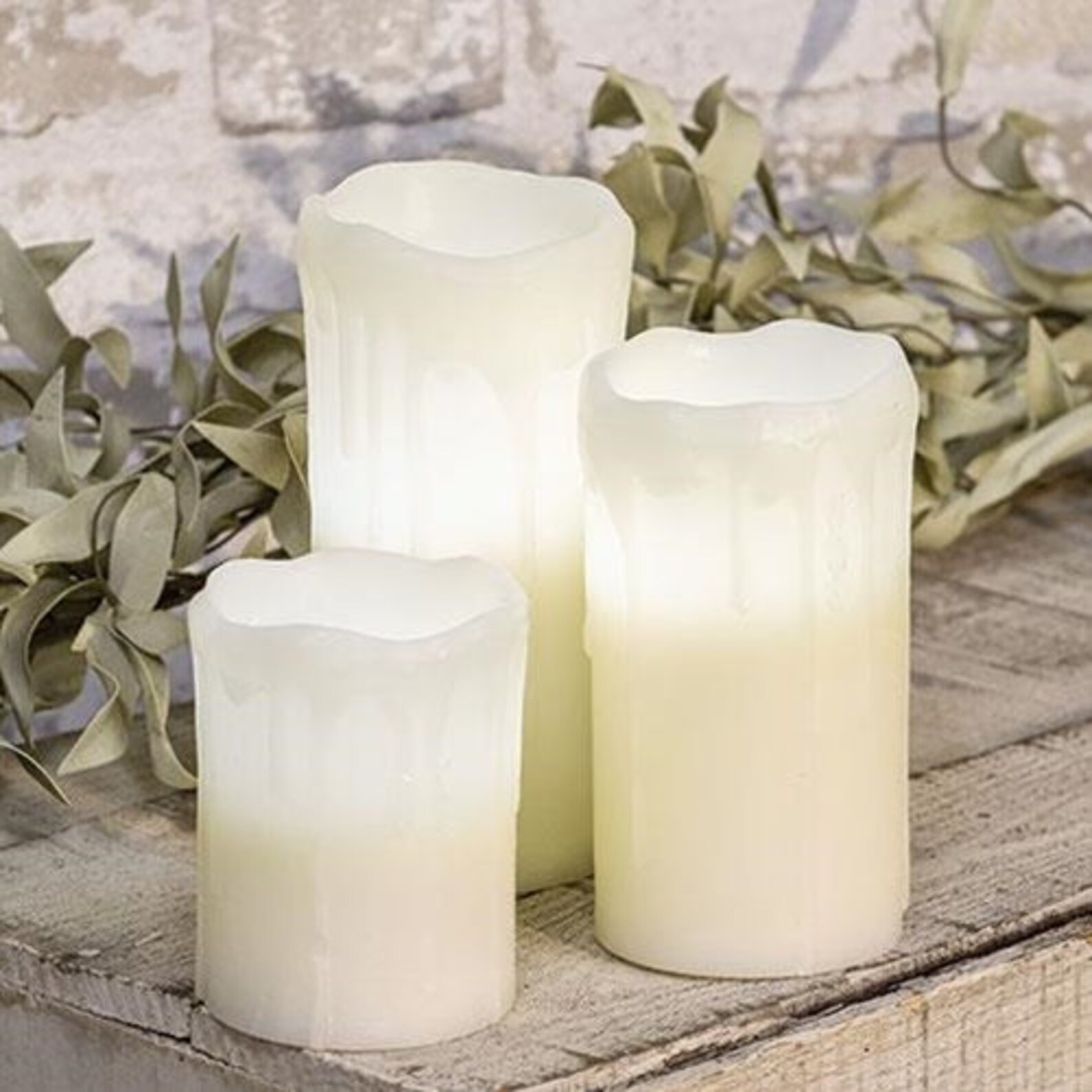 White Drip Pillar Candles Flameless Candles Primitive Etsy