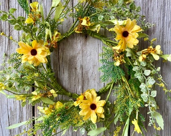 Spring Wreath with Yellow Daisies