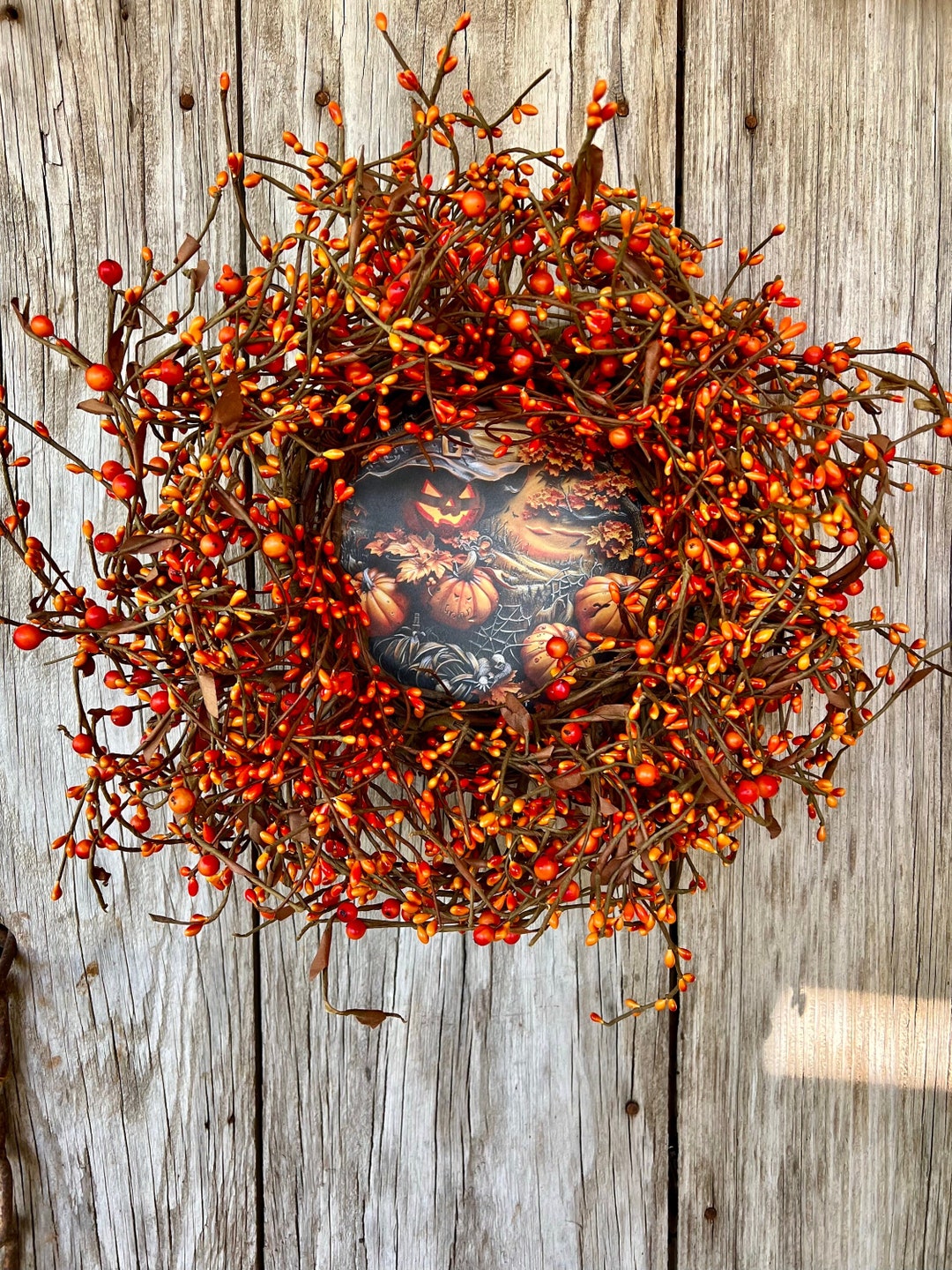 Orange Pip Berry Wreath With Halloween Picture, Halloween Wreath ...