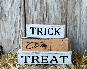 Halloween Tiered Tray Blocks, Trick or Treat locks for Halloween, Halloween Mantle Decor, Tiered Tray Decor, Halloween Shelf Sitter Blocks