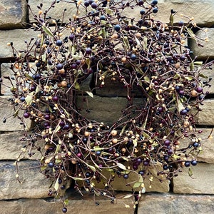 Country Wreath with Burgundy, Black and Cream Pip Berries, Shabby Chic Wreath, Primitive Wreath, Wedding Decor