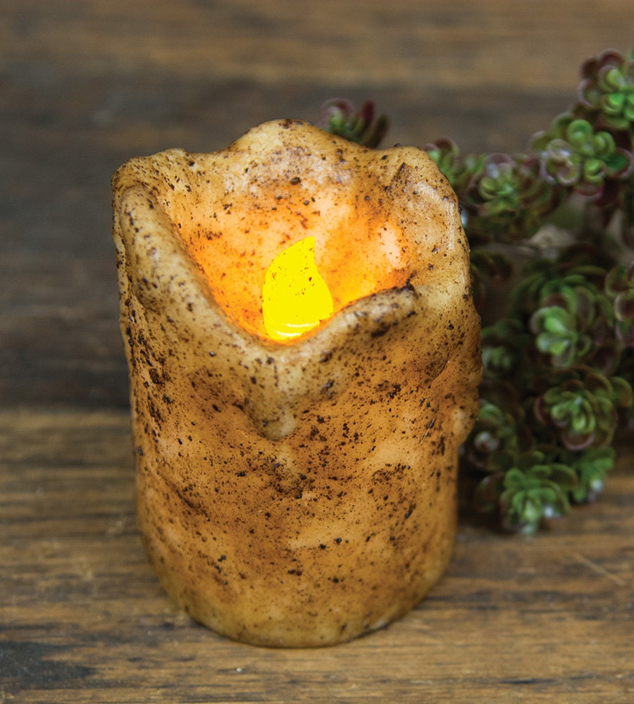 Grungy Pillar Candle, Primitive Candles, Pillar Candle, Rustic Candle, Grungy Battery Operated