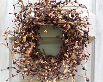 Mulberry Pip Berry Wreath, Rustic Wreath, Mini Wreath, Country Wreath, Front Door Wreath, Primitive Wreath, Candle Wreath, Mini Wreath,