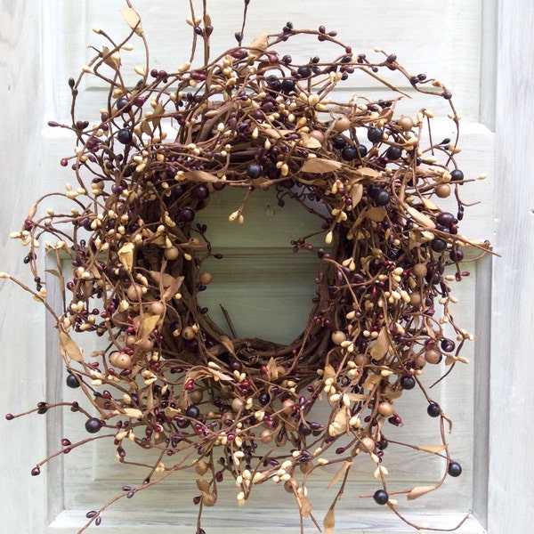 Mulberry Pip Berry Wreath, Rustic Wreath, Mini Wreath, Country Wreath, Front Door Wreath, Primitive Wreath, Candle Wreath, Mini Wreath,