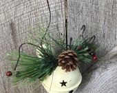 Christmas Bell Ornament, Primitive Jingle Bell Ornament, Winter Decor, Christmas Decor, Country Christmas, Rustic Decor, Large Jingle Bell