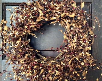 Mulberry Pip Berry Wreath, Pip Berry Wreath, Primitive Wreath, Americana Wreath, Rustic Wreath, Country Decor