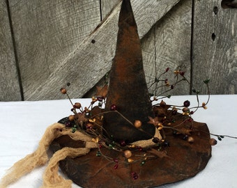 Primitive Witch Hat, Halloween Witch Hat, Primitive Halloween Decor, Black Witch Hat with Pip Berries and Cinnamon, Scented Witch Hat