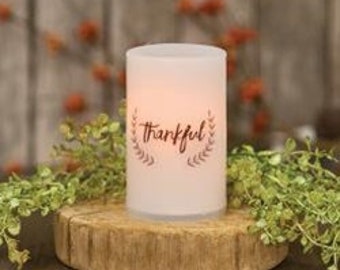 Thankful BOC Pillar Candle with Timer Feature