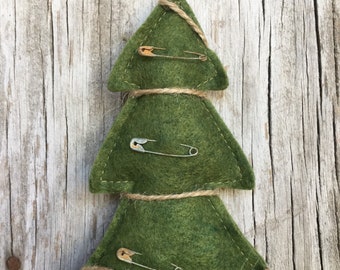 Set of 2 Felt Tree Ornaments with Rusty Safety Pins