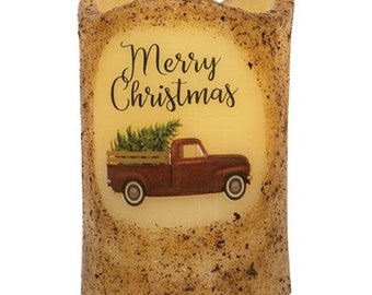 Merry Christmas Truck Pillar Candle