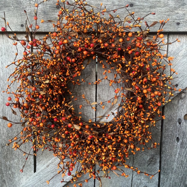 Orange Pip Berry Wreath, Fall Wreath, Autumn Wreath, Halloween Wreath, Primitive Wreath, Rustic Wreath, Country Wreath,