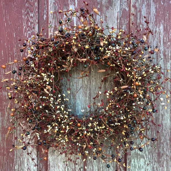 Mixed Pip Berry Wreath, Fall Wreath, Autumn Wreath, Country Decor, Primitive Decor, Front Door Wreath, Rustic Wreath