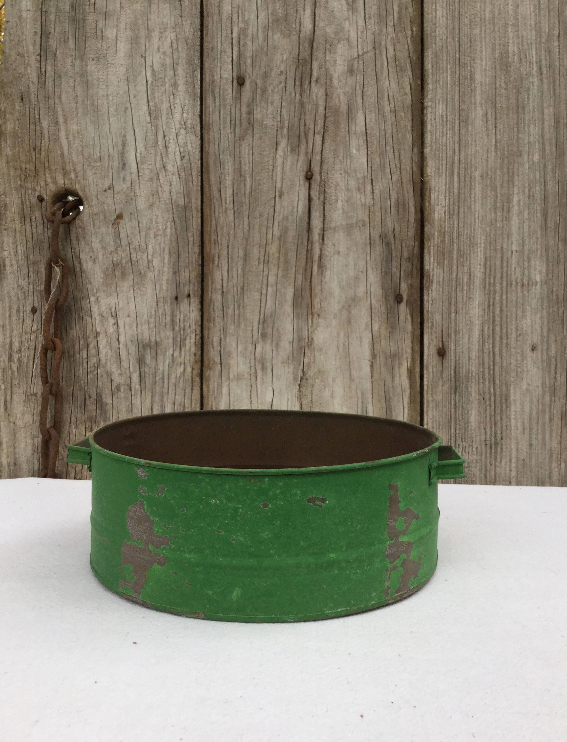 Rustic Tin Basin with Distressed Green Finish, Primitive Decor, Rustic