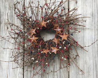 Red, White and Blue Pip Berry Wreath, Patriotic Wreath, Americana Wreath, Twig Wreath, Rustic Wreath, July 4th Wreath, Country Wreath