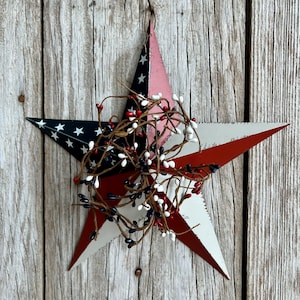 12&quot; Americana Barn Star with Red, White and Blue Pip Berries, Country Decor, Metal Star Decor, Rustic Star, Pip Berry Decor, Patriotic Decor