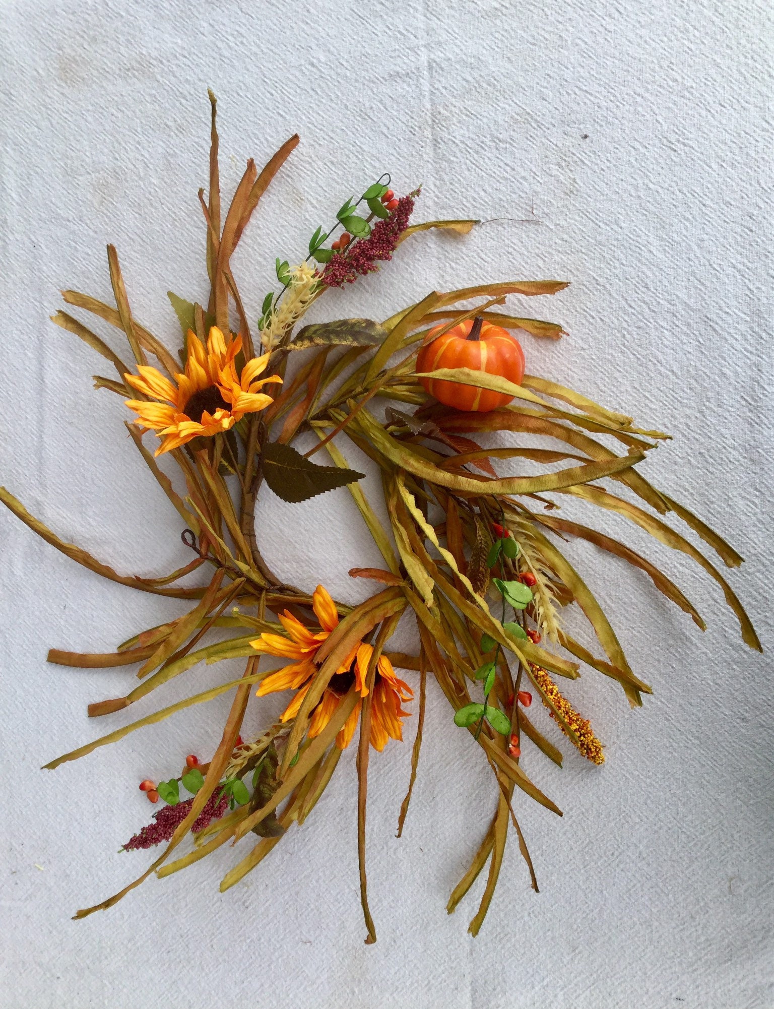 Fall Candle Ring with Pumpkins and Sunflowers