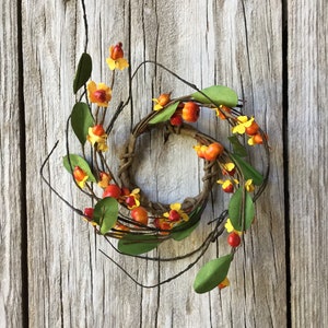 Fall Candle Ring with Bittersweet and Mini Pumpkins, Fall Wreath, Autumn Wreath, Fall Centerpiece, Fall Decor, Autumn Decor, Farmhouse