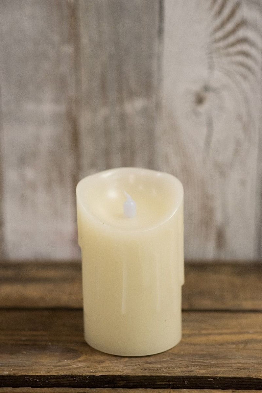 Cream LED Drip Pillar Candle With Moving Flame, Flameless Candles