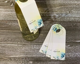 Étiquettes de cou de bouteille de vin personnalisées à motif floral, cadeaux personnalisés pour amateurs de vin, Lots de 25-50-100 pour les fêtes | AMWT-3