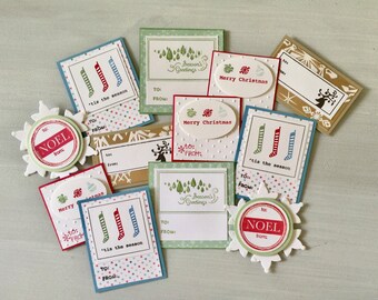 12 Self-Adhesive To From Christmas Gift Tags . Noel . Seasons Greetings . Tis the Season . Merry Christmas