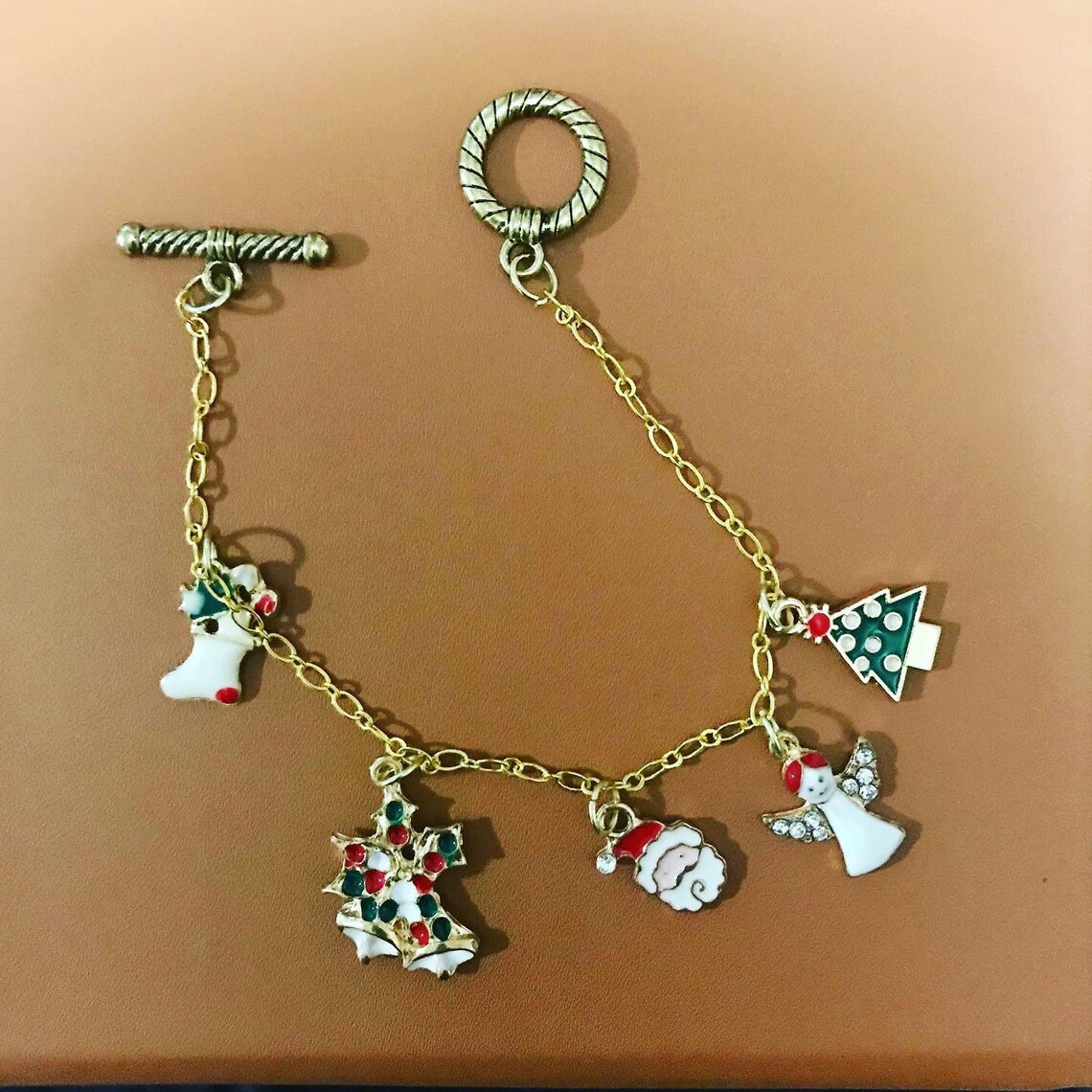 Christmas charm bracelet gold Etsy