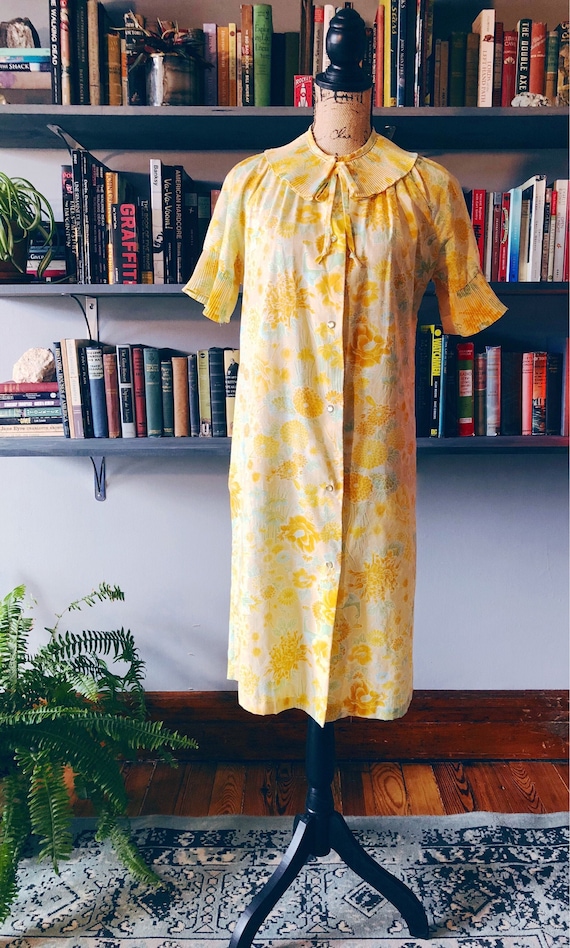 1940s Yellow Flowered House Dress