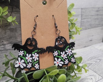 Ghost Earrings; Flower Earrings; Ghostly Floral Earrings; Ghost; Dangle Earrings; Drop Earrings; Floral Ghost