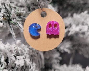 Pac Man Earrings; Studded Earrings; Resin Earrings; Arcade Games; Bright Colors