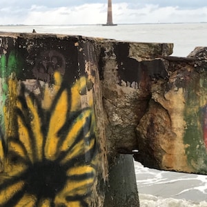 Cartes postales hippies de voyage (phare de Folly Beach)