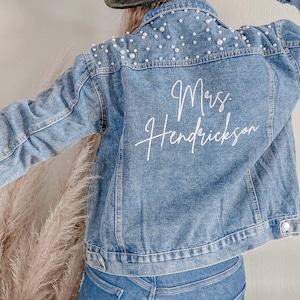 Bride Jean Jacket | Custom Denim Pearl Jacket | Bridal Jean Jacket | Customizable | Custom Denim Jacket | Custom Jacket | Mrs Bride