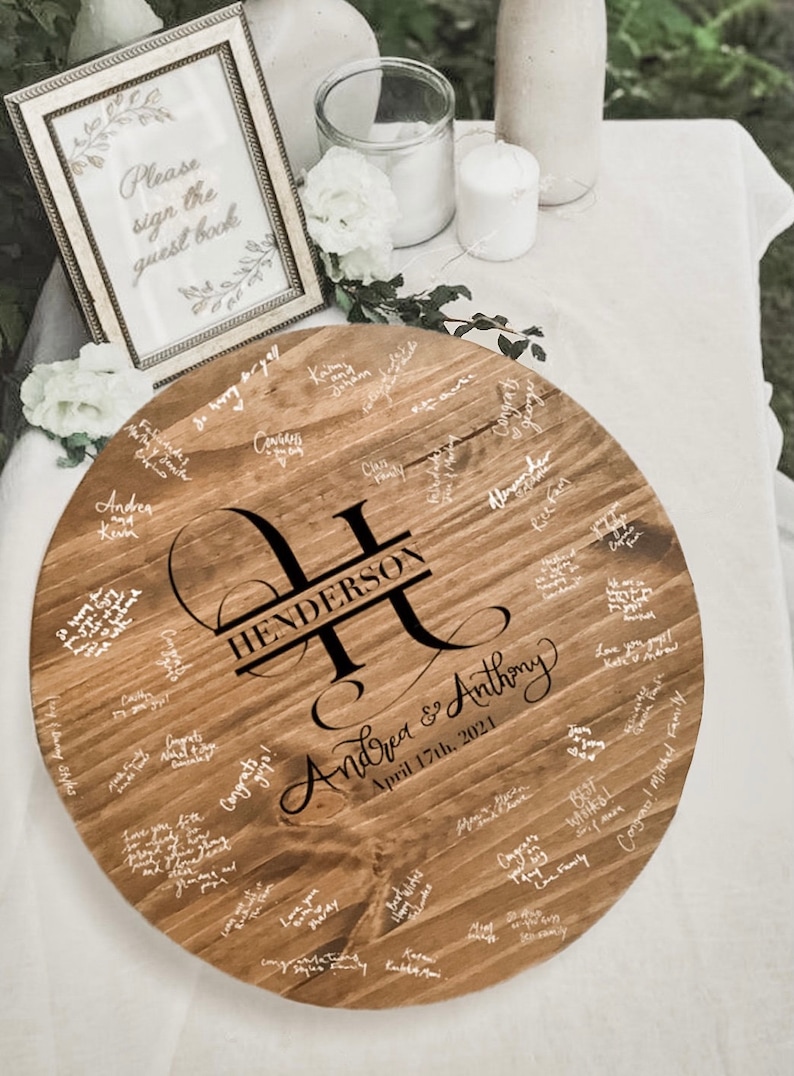 Custom Wedding Guest Book Alternative Guest Book Unique Guest Book Wedding Decor Round Wood Wedding Guest Book image 1