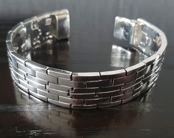 Men Thick and Heavy 925 sterling silver fretwork Bracelet handmade.