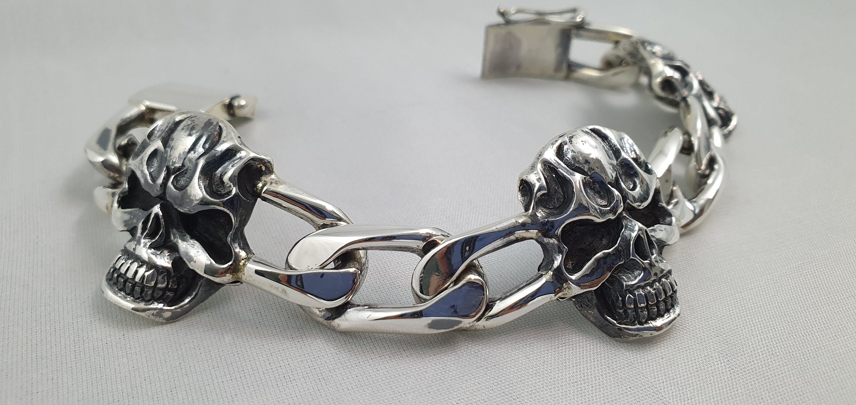 Men 925 Sterling Silver Thick and Heavy Chain Link Bracelet