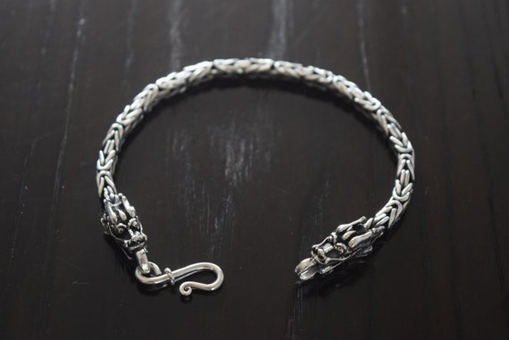 Men 9.25 Sterling Silver Heavy Bali Chinese Dragons Bracelet