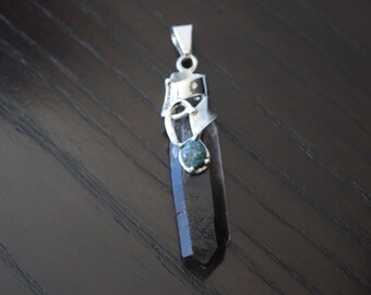Natural Smoky Quartz set in .925 Sterling Silver Pendant with natural Turquoise Handmade.