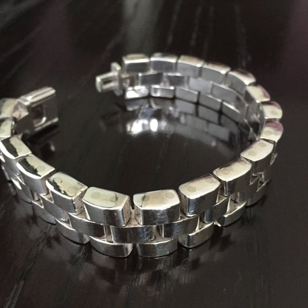 Mens .925 Sterling Silver Thick and Heavy chain link bracelet handmade.