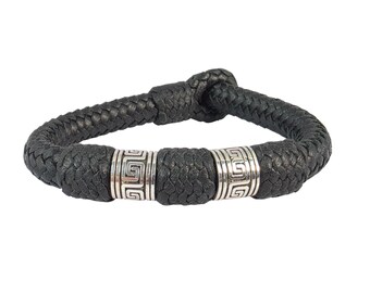 geflochtenes Lederarmband für Herren mit Akzenten aus Sterlingsilber