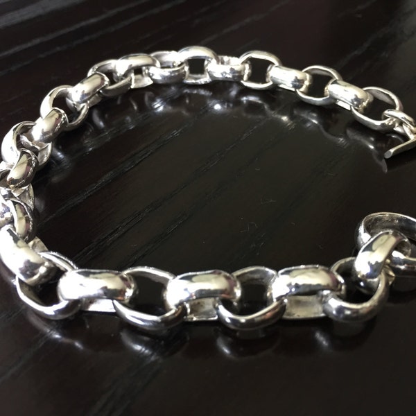 Mens chain link .925 sterling silver bracelet handmade.