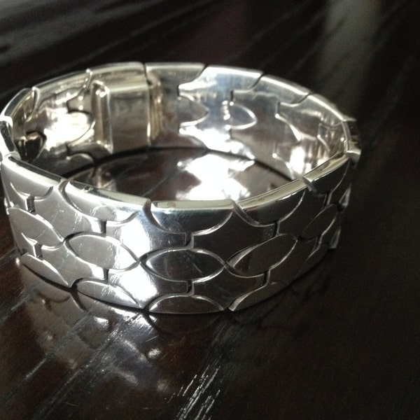 Mens Thick and Heavy 925 sterling silver Bracelet grecas IV handmade.