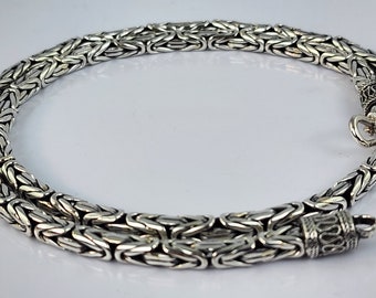 Men .925 Sterling Silver heavy Byzantine Bali chain handmade.