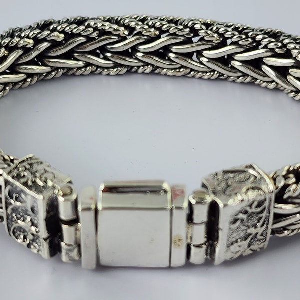 Mens .925 Sterling Silver Thick and heavy square snake bracelet handmade.