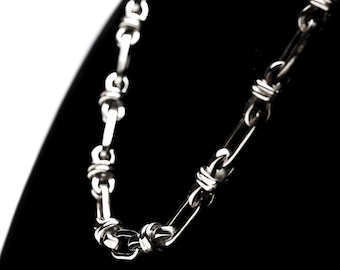 Handgefertigte lange Gliederkette aus Sterlingsilber für Herren, 61 cm (24 Zoll) lange Halskette aus 925er Sterlingsilber, schwere, kunstvoll gefertigte Knebelkette