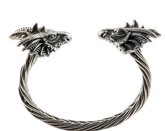 925 Sterling Silver Dragon Cuff Bracelet, Handmade Men’s Heavy Silver Bracelet, Artisan Dragon Jewelry