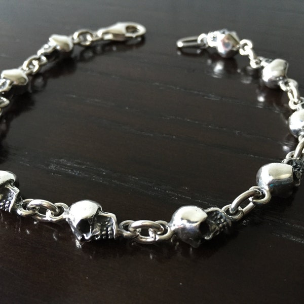 Skull .925 Sterling Silver Mens Bracelet.