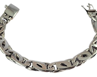 Herrenarmband aus 925er Sterlingsilber mit Marquise-Gliedern, 8,98 Zoll (22,8 cm), 11 mm breit, handgefertigt in Mexiko