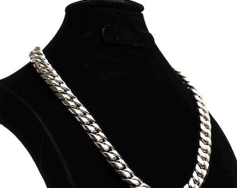 Schwere kubanische Gliederkette aus Sterlingsilber für Herren, handgefertigte Halskette aus 925er Silber, 13 mm breit, 23,62 Zoll, 359 Gramm