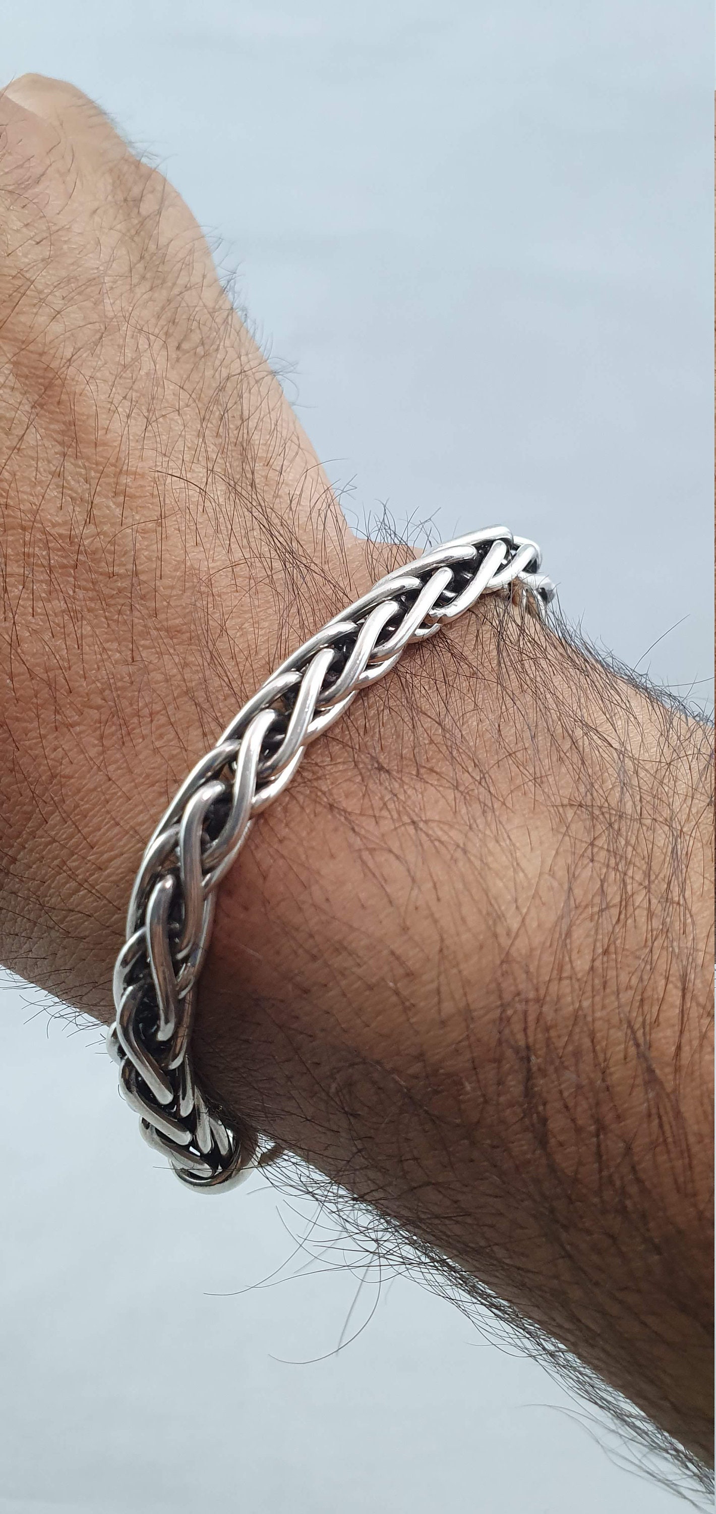 Mens .925 Sterling Silver Heavy Rope Bracelet handmade. Etsy España